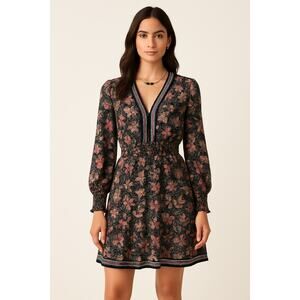 Mellóday Floral Boho Dress Size M V-Neck Smocked Waist Long Sleeve